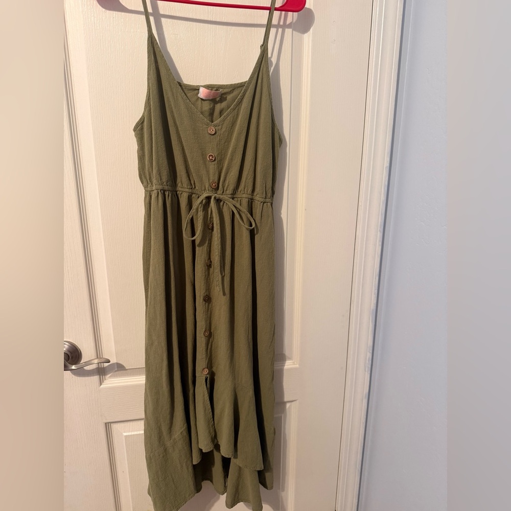 Olive Green Sleeveless Button-Down Dress